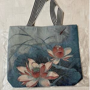 Floral Print Zippered Canvas Tote Bag Floral Print Zippered Shoulder Bag Tote
